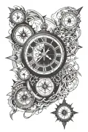 a broken clock and compass tattoo design idea