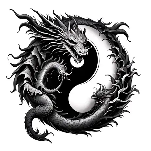 yin and yang tattoo with a dragon and symbolizing death as well as loyalty tattoo design idea