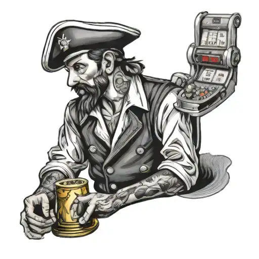 Traditional Sailor Man Playing Slot machine tattoo design idea