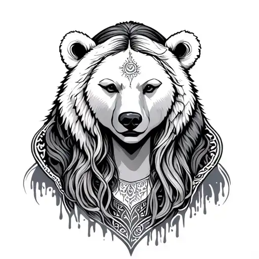 spirit Bear protecting woman tattoo design idea