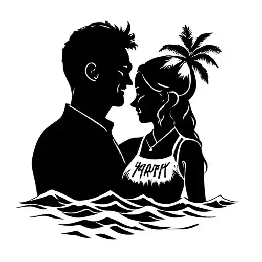 A black-and-white tattoo for father and daughter that represents their travels together to Hawaii and Alaska on a cruise tattoo design idea