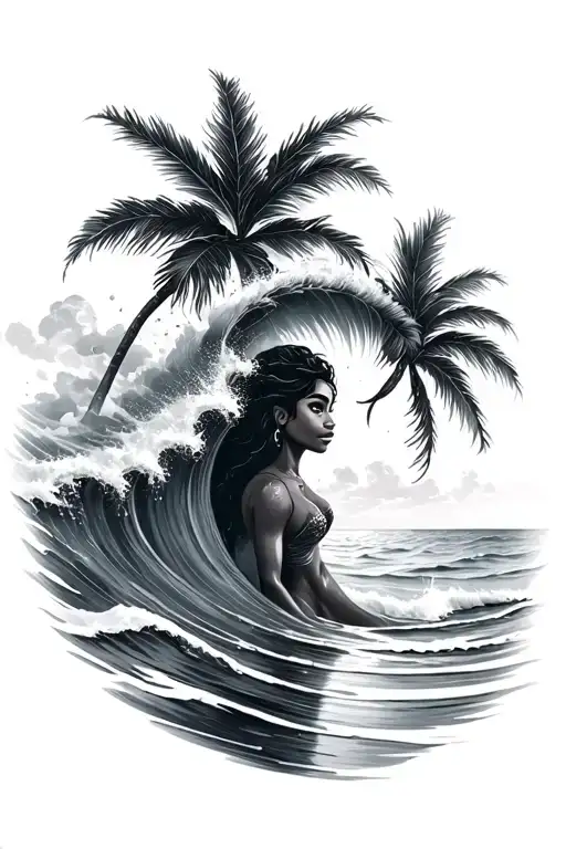 moana inspired wave at beach tattoo design idea