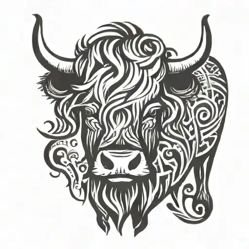 cute highland cow tattoo design idea