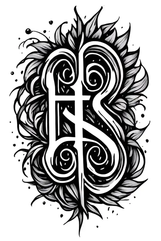 Thin line doodles with initials H and S hidden in lines  tattoo design idea