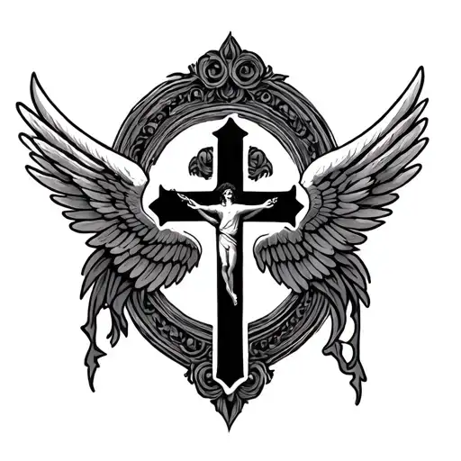 cross with wings INRI tattoo design idea