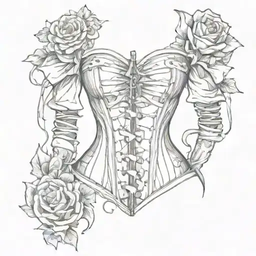 maximalist macabre corset tattoo design idea