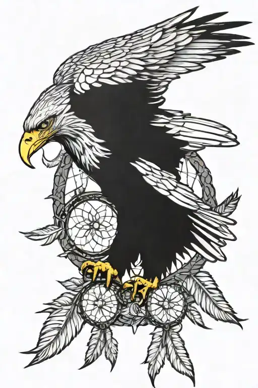 bald eagle  holding a dream catcher in claws tattoo design idea