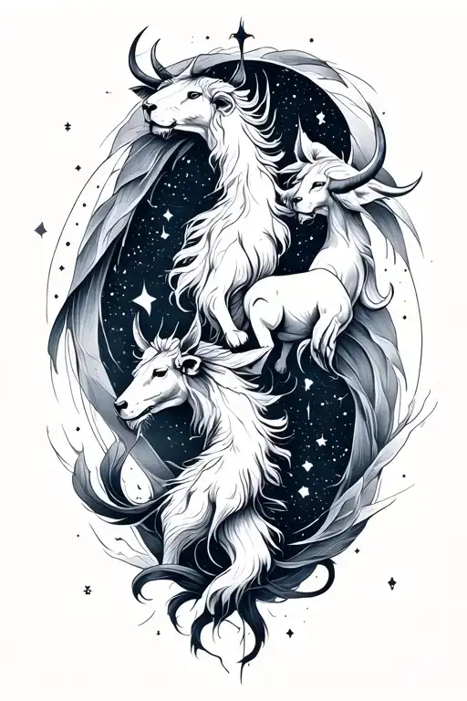 Virgo, Leo, Taurus, and Aquarius zodiac constellation intertwined  tattoo design idea