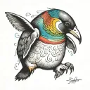 A tattoo design of a rainbow-colored penguin wearing a Taylor Swift cardigan, reflecting your favorite things and unique style tattoo design idea