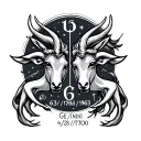 "6/3/1963 4/28/1970" Gemini and Taurus zodiac symbol tattoo design idea