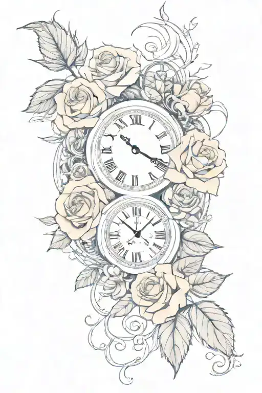 roses, clock, name Levi tattoo design idea