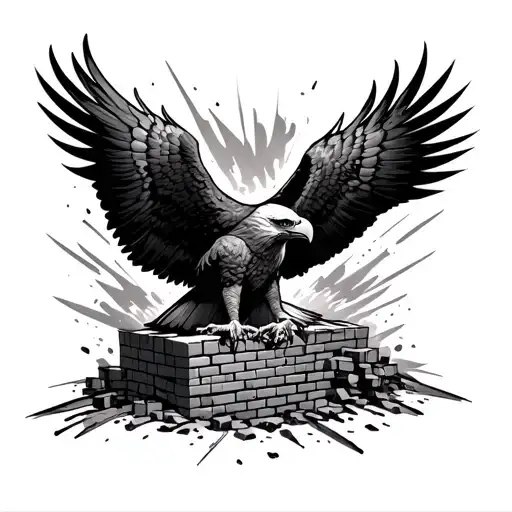 eagle bursting through a brick wall being built tattoo design idea