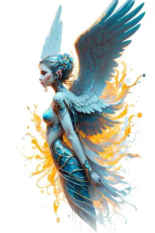 angel cyber sigilism tattoo design idea