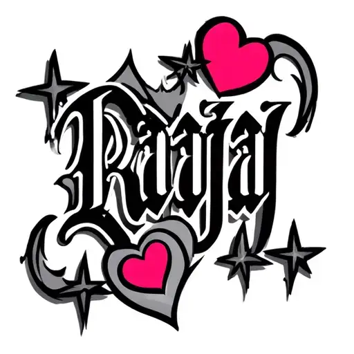 "Raja" stars and hearts tattoo design idea