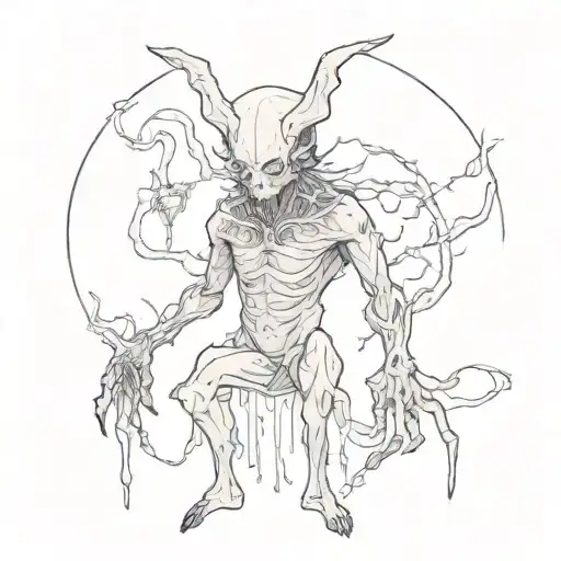 A collection of creepy humanoid creatures inspired by occult mythology tattoo design idea