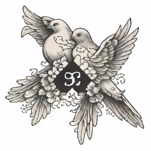name and date of passed away loved one with 2 doves 3 jigsaw pieces with cloud filling  tattoo design idea
