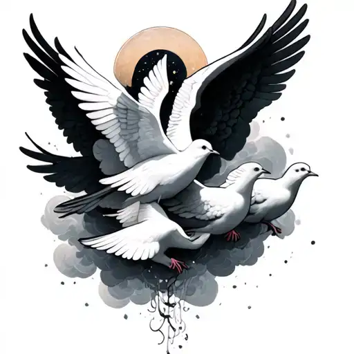 cloud formation shape w 3 doves and long live ANGEL tattoo design idea