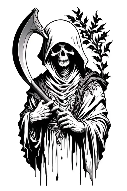 grim reaper with scythe tattoo design idea