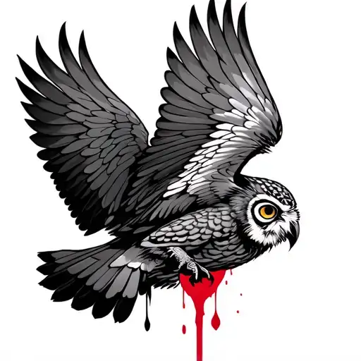 owl flying bleeding heart in claw tattoo design idea