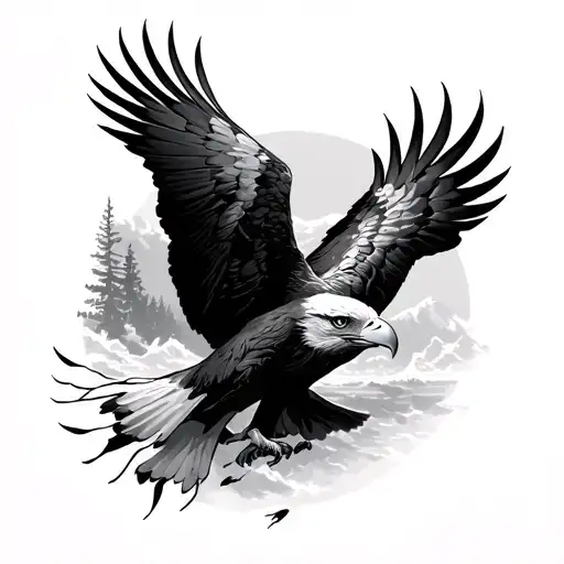 I want an eagle spring throw the sky with a wilderness background it should describe the freedom but also the pain and s tattoo design idea