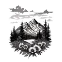 Colorado mountains and wildflowers tattoo design idea