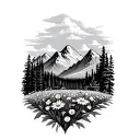 Colorado mountains and wildflowers tattoo design idea