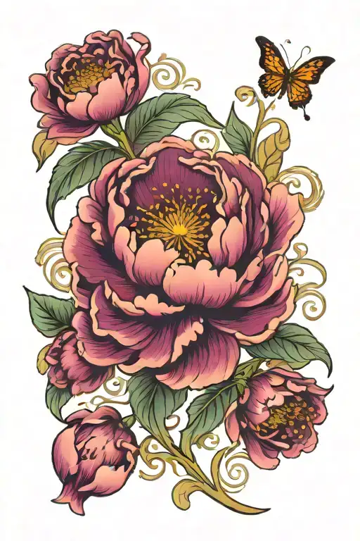 peony, art nouveau tattoo design idea