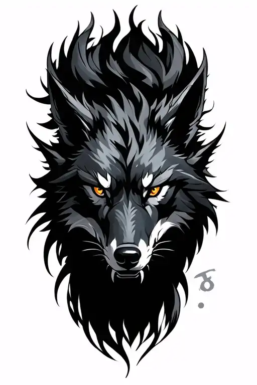 Black wolf serious face 88 shaped dragon representing tattoo design idea