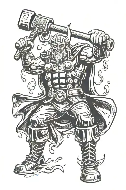 full back tatto with thor the hammer with gaots pulling a charriot with sparks flying and bad weather tattoo design idea
