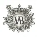 Letter A, letter B, letter W, crown, stars, hearts, flowers, love tattoo design idea