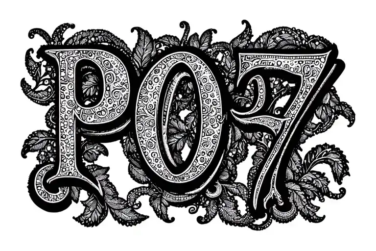 "POP 777" filigree vine intertwined tattoo design idea