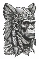 native man with half dead evil chimp headdress being worn tattoo design idea