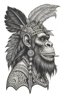 native man with half dead evil chimp headdress being worn tattoo design idea