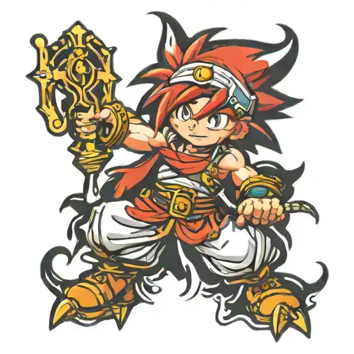 crono from chrono trigger fighting tattoo design idea