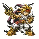 crono from chrono trigger fighting tattoo design idea
