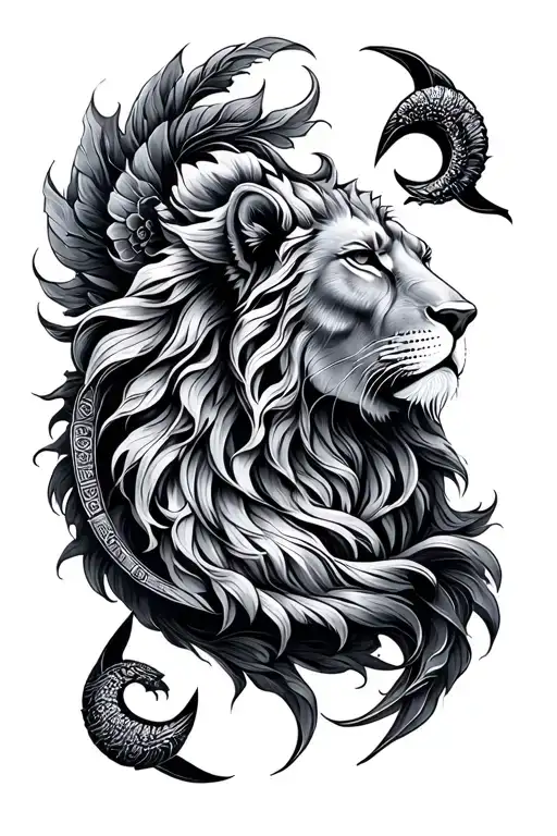 Leo, Libra, Aquarius and pisces zodiac sign intertwined tattoo design idea