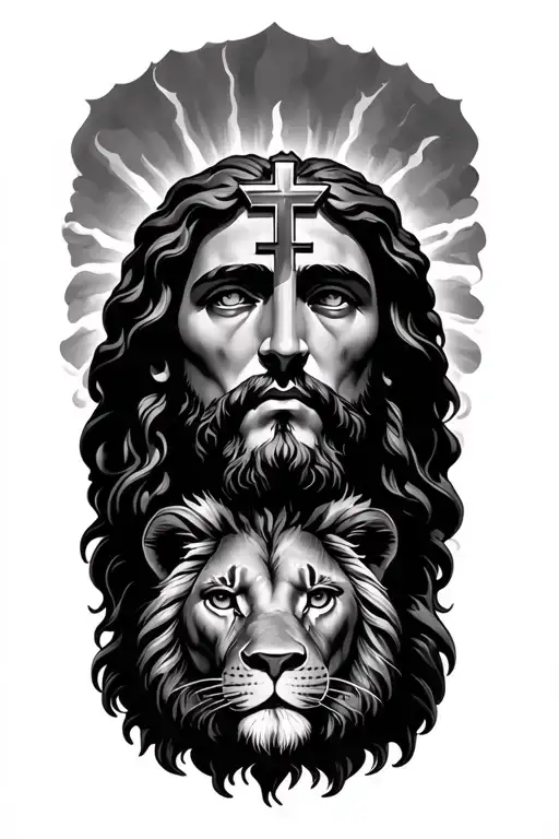 jesus with cross and lion tattoo tattoo design idea