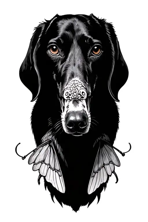 German shorthair dog, horse shoe, death head hawk moth tattoo design idea