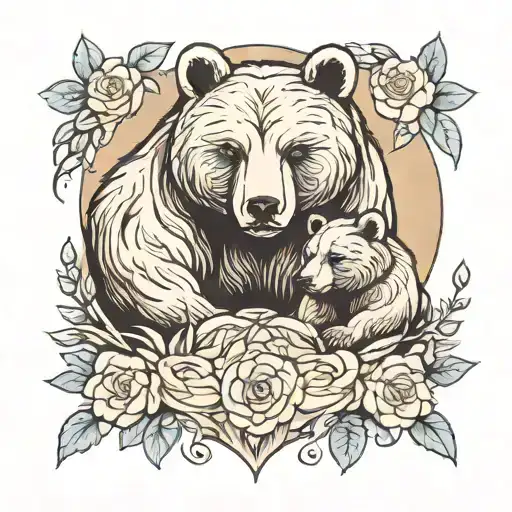 mother bear and cub tattoo design idea
