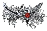 A terrifying, deadly-looking killer knife with a menacing aura. tattoo design idea