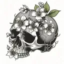 skull and cherry blossoms tattoo design idea