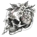 skull and cherry blossoms tattoo design idea