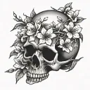 skull and cherry blossoms tattoo design idea