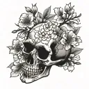 skull and cherry blossoms tattoo design idea