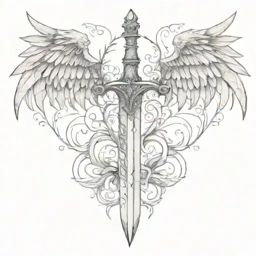 long sword with wings either side tattoo design idea