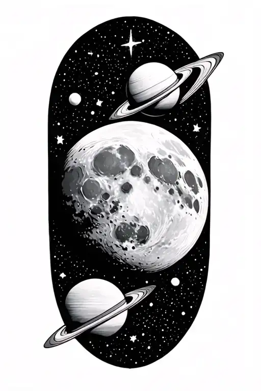 Planets, universe, stars all above a moon the moon being already tattooed on the forearm  tattoo design idea