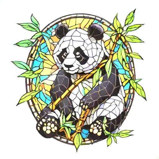 stained glass cute  panda bamboo background tattoo design idea