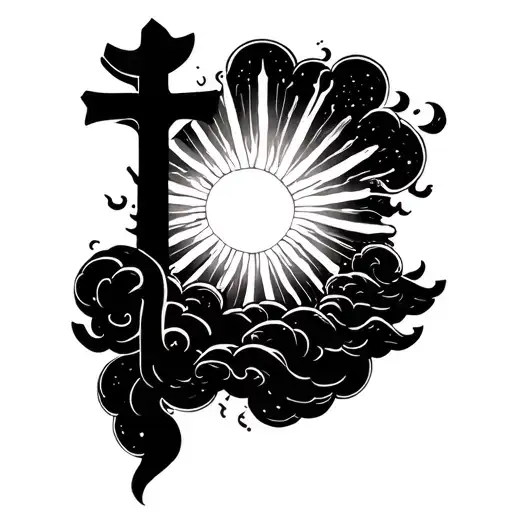 forearm blessed clouds and cross shining sun  tattoo design idea