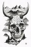 bear skull mountains across tattoo design idea