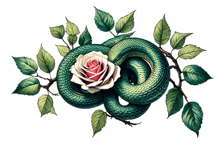 Forbidden Fruit Snake Wrapped Roses Leaves branches tattoo design idea